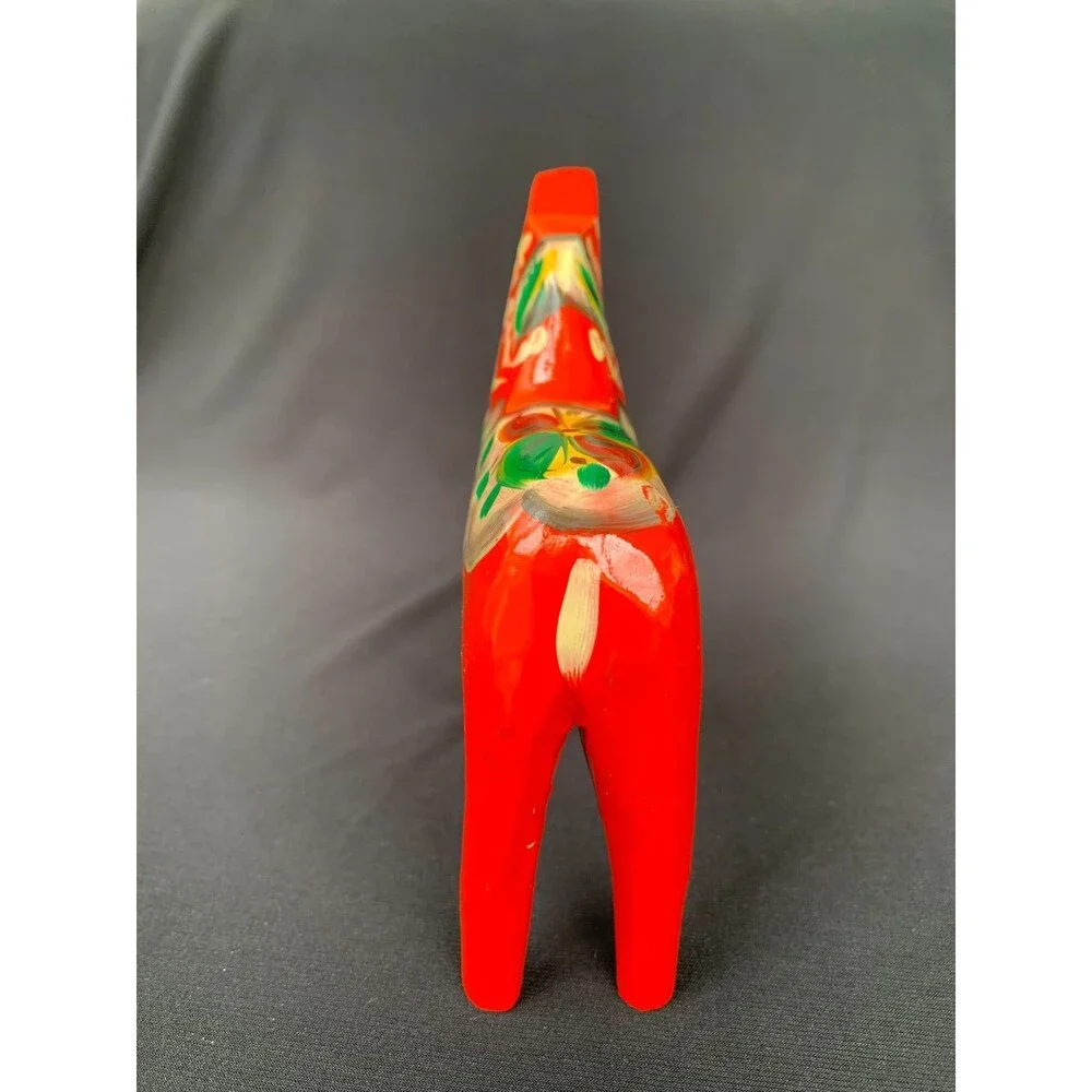 Vintage Swedish Dala Horse Wood Carving Red-Orange Nils Olsson Sweden 5 1/8”